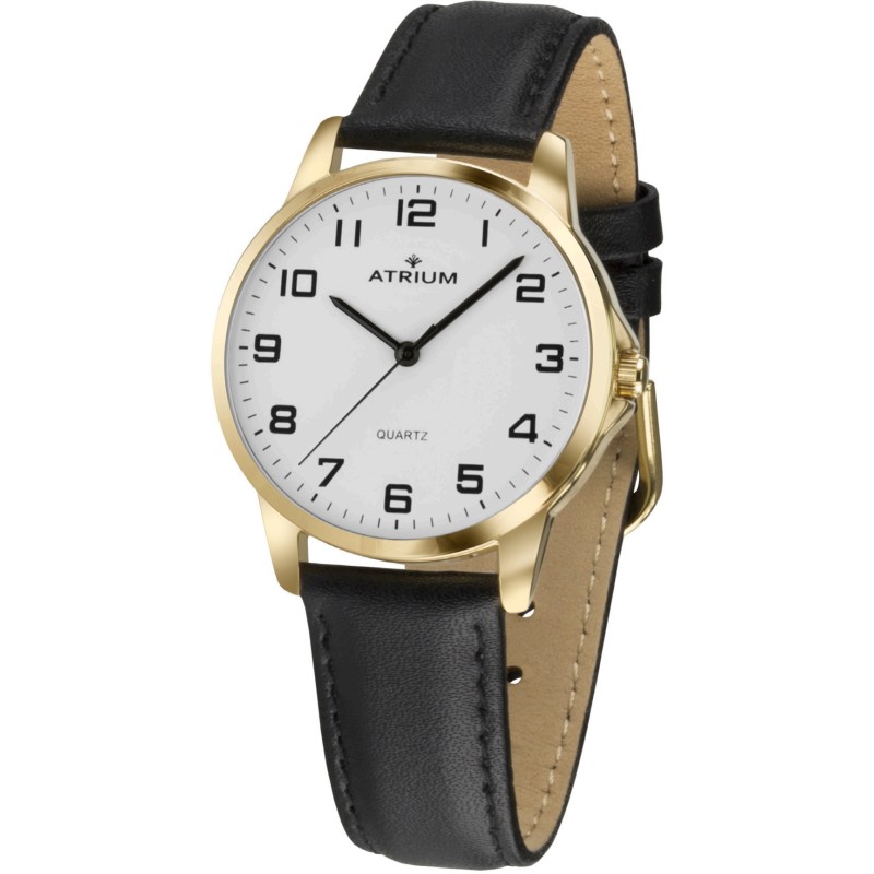 ATRIUM Watch - Men's - Black leather - Goldtoned - A36-20