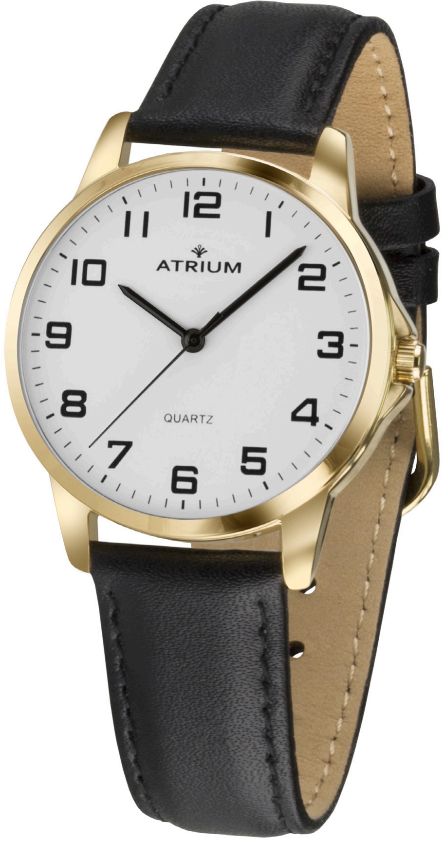 ATRIUM Watch - Men\'s - Black leather - - A36-20 Goldtoned