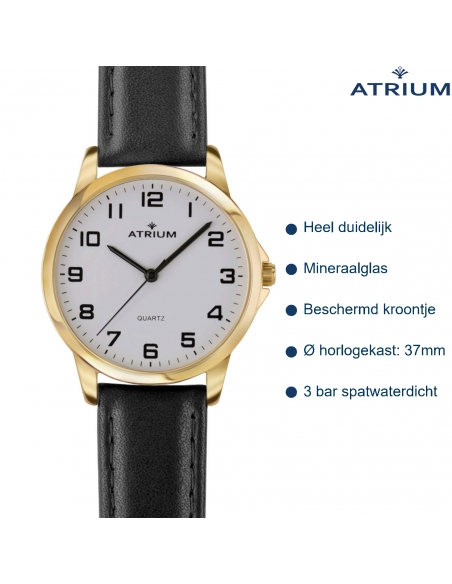 - ATRIUM Black - Watch A36-20 leather - Goldtoned Men\'s -