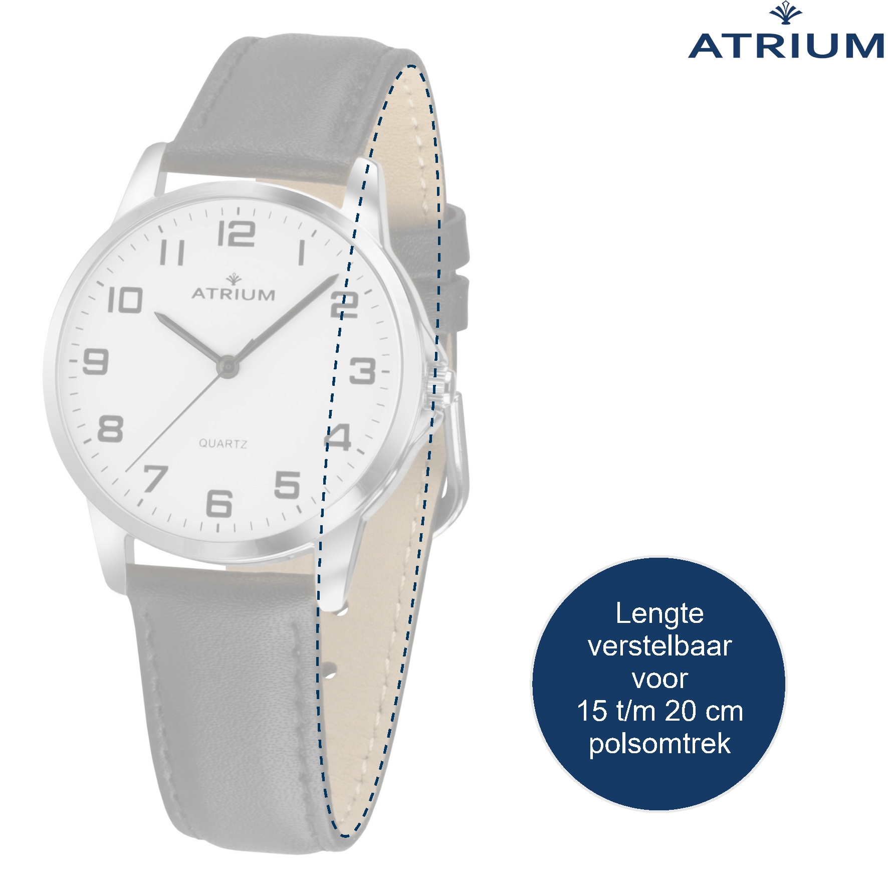 ATRIUM Horloge - Dames - Leer Zwart - Zilverkleurig - A37-10