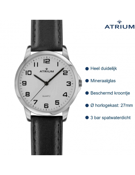 ATRIUM Watch - Ladies - Black leather - Silvertoned - A37-10