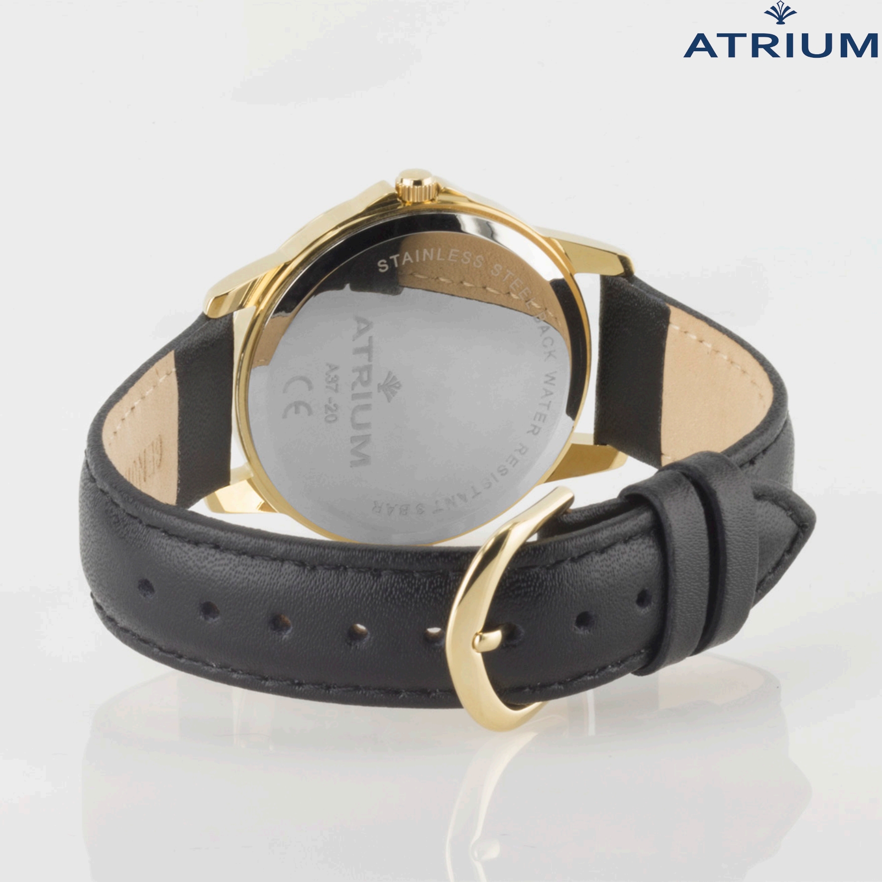 ATRIUM Watch - Ladies - Black leather - Goldtoned - A37-20