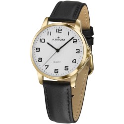 ATRIUM Watch - Women - Gold Coloured - Analogue - Black Leather Strap - Clear White Dial - 27 mm