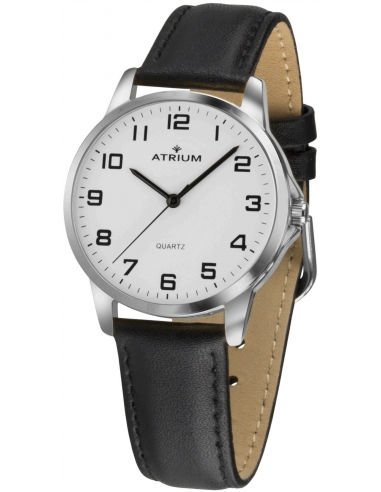 ATRIUM Watch - Ladies - Analogue - Silver Coloured - Black Leather - Clear Dial - 27 mm - A37-10