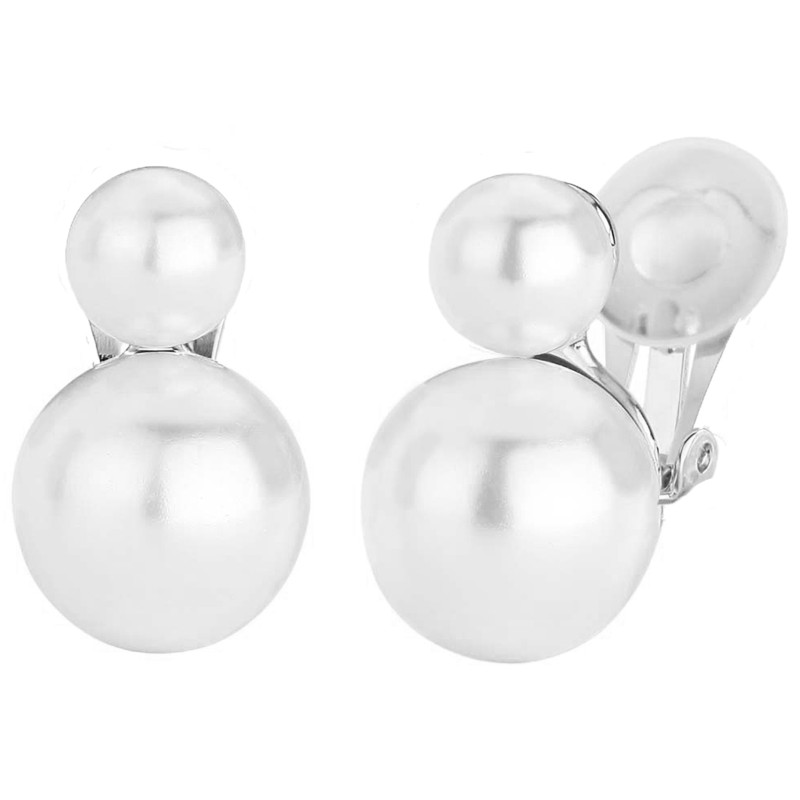 Traveller Ohrclip - Silberfarben - Perle - 6 & 10 mm - Weiß - Platiniert - 16x10 mm - 113116