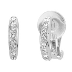 Traveller Clip-on Earrings - Silver coloured - Preciosa Crystals - Half hoop shaped - Platinum plated - 15x3 mm - 157322