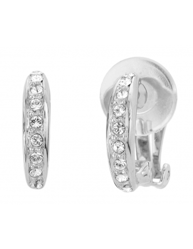 Traveller Clip-on Earrings - Silver coloured - Preciosa Crystals - Half hoop shaped - Platinum plated - 15x3 mm - 157322