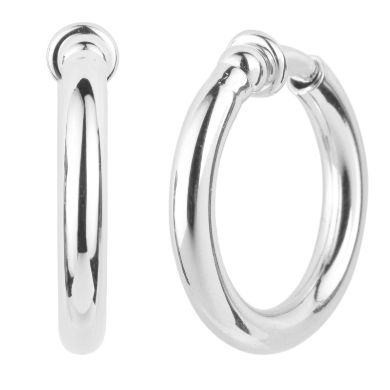 Traveller Clip-on Earrings - Hoops - Platinum plated - Silver-coloured - 25 mm - 155049