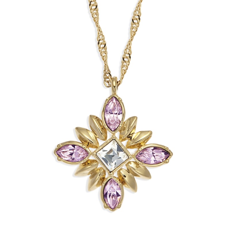 Grossé Necklace - Athene - Gold Coloured - Rhinestone - Pink - 38+5 cm - Gold Plated - GA21419
