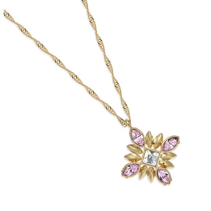 Grossé Dames Ketting - Athene - Goudkleurig - Rhinestone - Roze - 38+5 cm - Verguld - GA21419