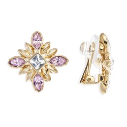 Grossé Clip-on Earrings - Athene - Gold Coloured - Rhinestone - Pink - 20x20 mm - Gold plated