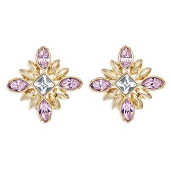 Grossé Clip-on Earrings - Athene - Gold Coloured - Rhinestone - Pink - 20x20 mm - Gold plated - GA61452