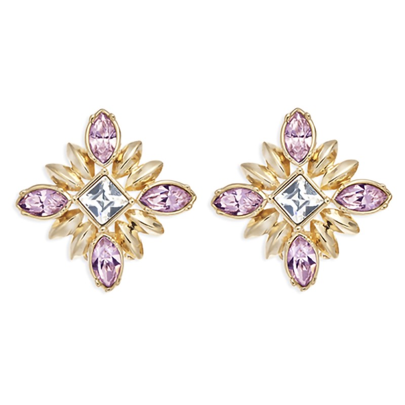 Grossé Ohrclip - Athene - Goldfarbe - Rhinestone - Rosa - 20x20 mm - Vergoldet - GA61452
