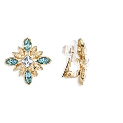 Grossé Oorclips - Athene - Goudkleurig - Rhinestone - Turquoise - 20x20 mm - Verguld