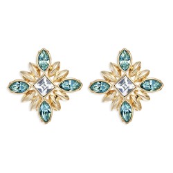 Grossé Clip-on Earrings - Athene - Gold Coloured - Rhinestone Tuquoise - 20x20mm - Gold plated - GA61453