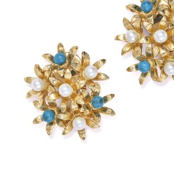 Grossé Floraison - Oorclips - Goudkleurig - Parels - Turquoise