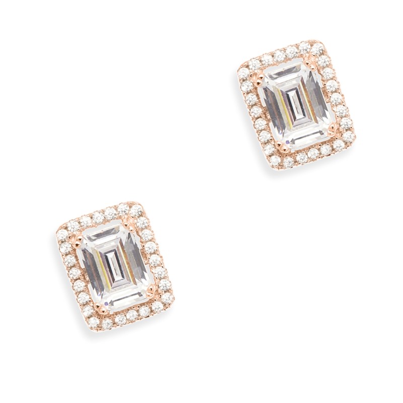 Grossé Tresor - Pierced earrings - Silver 925 - Rosegold plated - C.Z. - 11x9 mm