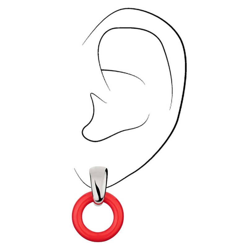 Traveller Clip-on Earrings - Pendants - Silver Coloured - Ring -Ø25mm- Resin - Orange - Platinum Plated -37x25mm