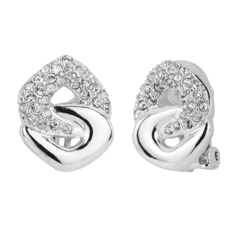 Traveller Clip-on Earrings - Silver Coloured - Crystals - Platinum Plated - 16x13 mm - 157469