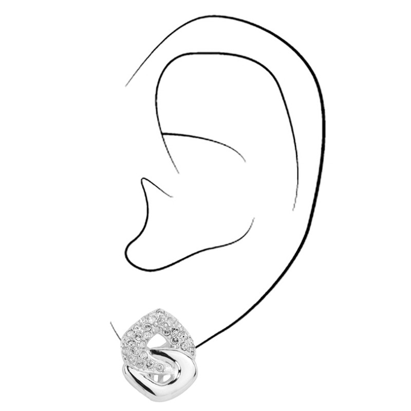 Traveller Clip Oorbellen - Zilverkleurig - Kristallen - Geplatineerd - 16x13 mm - 157469