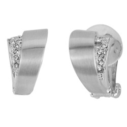 Traveller Clip-on Earrings - Silver Coloured - Crystals - Matted - Platinum Plated - 14x8 mm - 157473