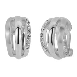 Traveller Clip-on Earrings - Silver Coloured - Crystals - Matt / Shiny- Platinum Plated - 21x12 mm