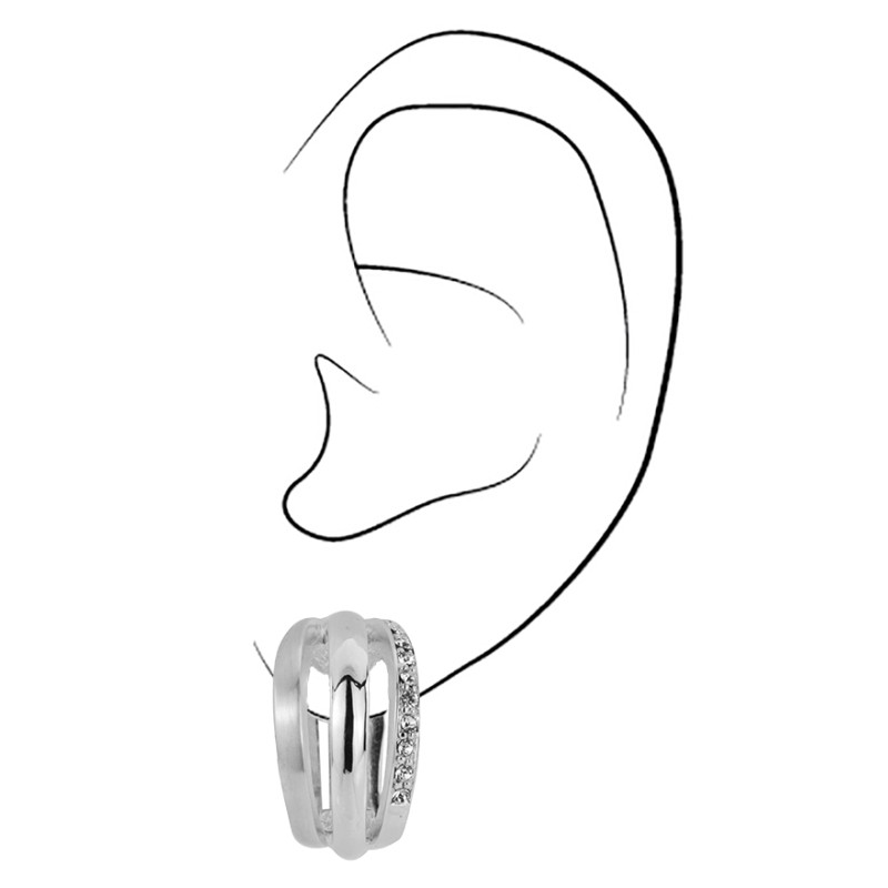 Traveller Clip Oorbellen - Zilverkleurig - Kristallen - Mat / Glans - Geplatineerd - 21x12 mm