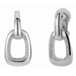 Traveller Drop Clip Earrings - Silver Coloured - Crystals - Platinum Plated - 30x15 mm - 157477