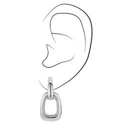 Traveller Drop Clip Earrings - Silver Coloured - Crystals - Platinum Plated - 30x15 mm