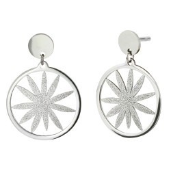 Traveller Drop Earrings - Silver Coloured- Stainless steel - Glitter effect - Flower - 35x25mm - 181117
