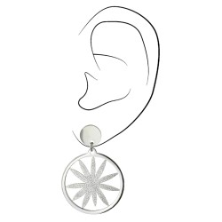 Traveller Ohrhänger - Silberfarben - Edelstahl - Glitzereffekt - Blume - 35x25 mm - 181117