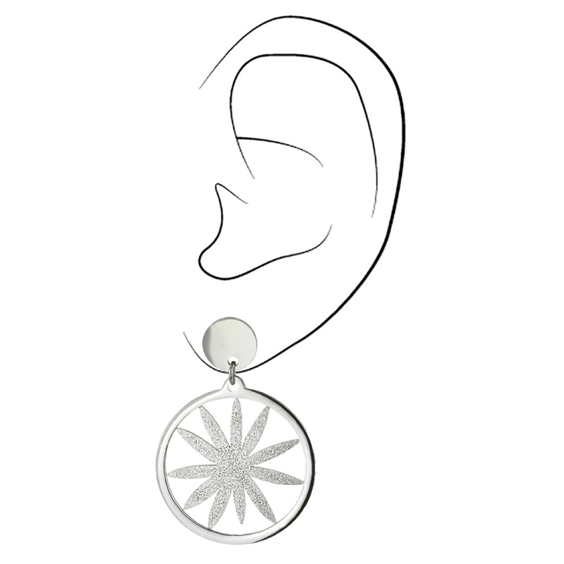 Traveller Oorhangers - Zilverkleurig - Edelstaal - Glittereffect - Bloem - 35x25 mm - 181117