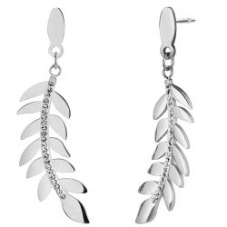 Traveller Oorhangers - Zilverkleurig - Edelstaal - Kristallen - Blaadjes - 55x15 mm