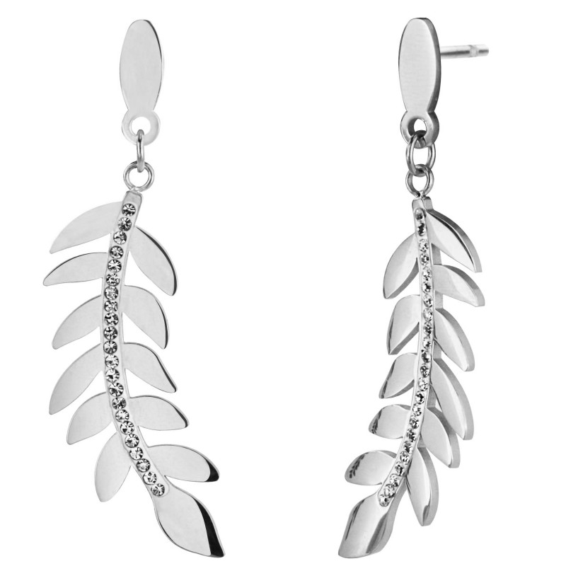 Traveller Ohrhänger - Silberfarben - Edelstahl - Kristalle - Blätter - 55x14 mm - 181121