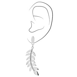 Traveller Drop Earrings - Silver Coloured - Stainless Steel - Crystals - Leaves - 55x14mm