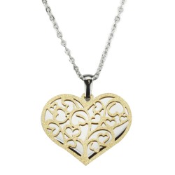 Traveller Necklace with Pendant - Bicolor - Heart - Ø 30mm - Stainless steel - 22kt Gold Plated - 42+4 cm