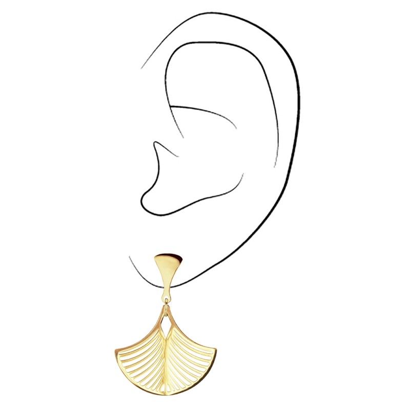 Traveller Drop Earrings- Fan - Stainless Steel - Gold Plated - 30x21mm