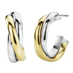 Traveller Clip-on Earrings - Stainless Steel - Bicolour - Gold- and Silver-coloured - Twist Effect - 19 mm