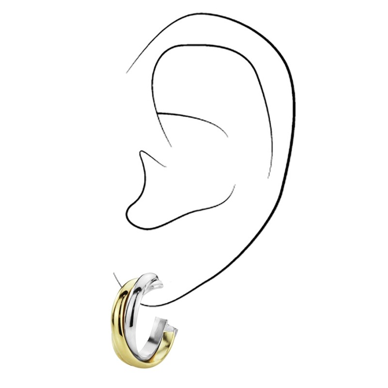 Traveller Clip-on Earrings - Stainless Steel - Bicolour - Gold- and Silver-coloured - Twist Effect - 19 mm - 182045