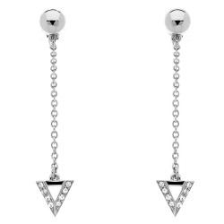 Traveller Drop Clip Earrings - Silver Coloured - Crystals - Paltinum Plated - 45x8 mm