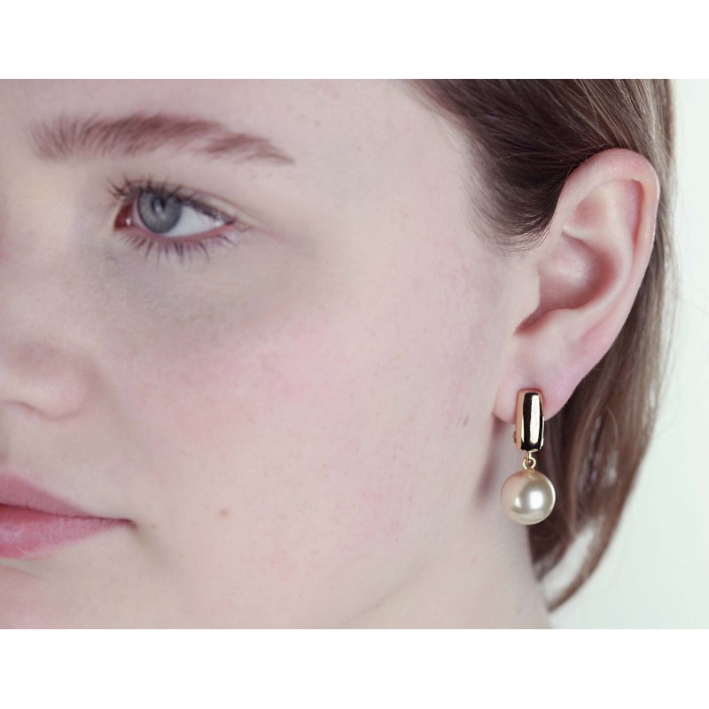 Traveller Clip Oorbellen - Parels - Hangers - 12 mm - Crème - 22kt Verguld - Goudkleurig - 30x12 mm - 113718