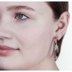 Traveller Clip-on Earrings- Hoops - Platinum plated - Silver-coloured - 45 mm