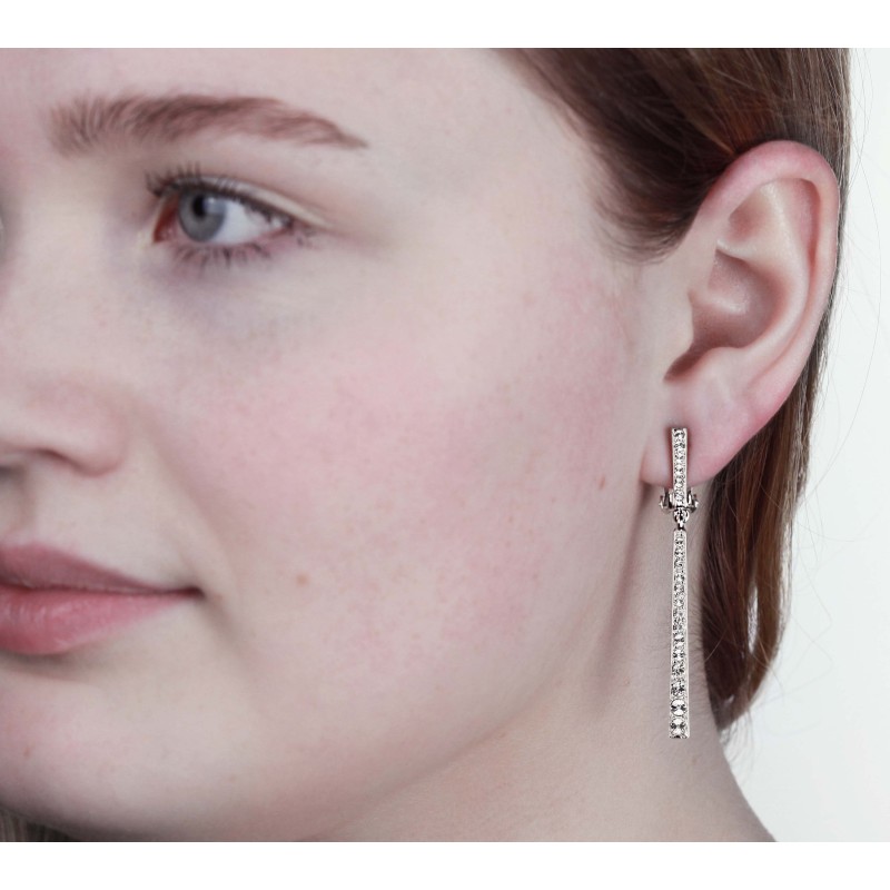 Traveller Clip-on Earrings - Drop Earrings - Silver coloured - Preciosa Crystals - Platinum plated - 55mm - 157356