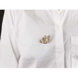 Traveller Brosche - Vergoldet - Perle - 6mm - Weiss - Kristalle - Blüme