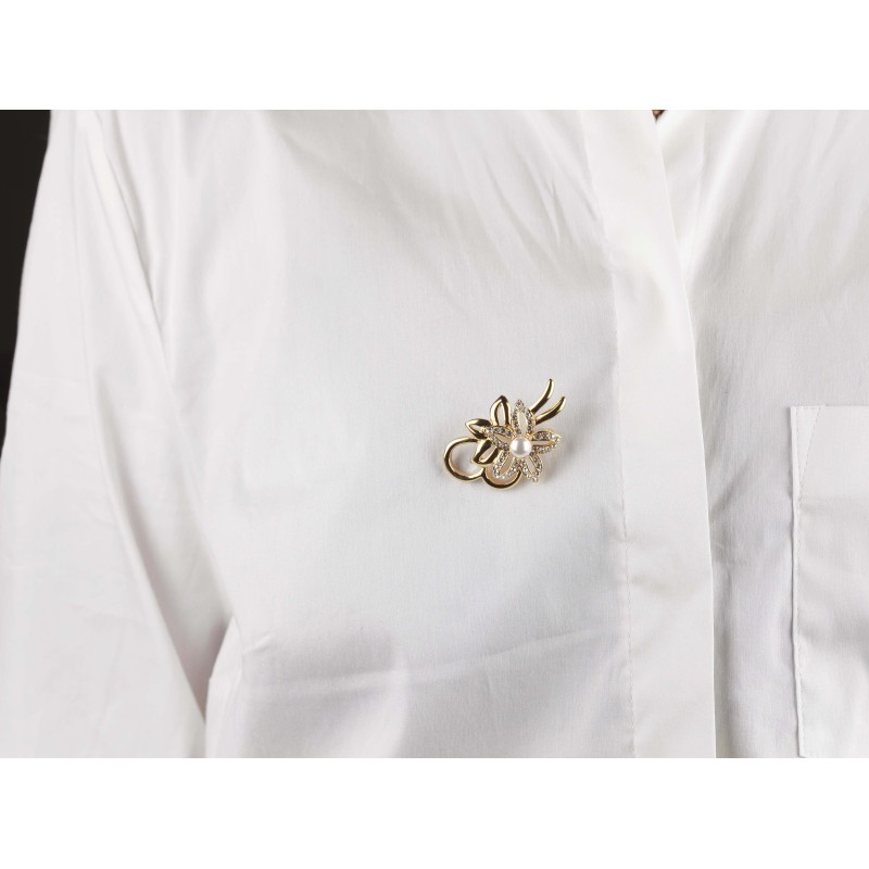 Traveller Broche Dames - Verguld - Parel - 6mm - Wit - Kristal