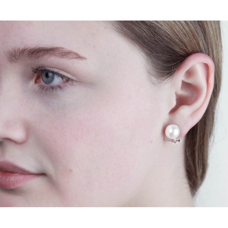 Traveller Ohrclip - Perle - 10 mm - Weiss - Platiniert - Silberfarben