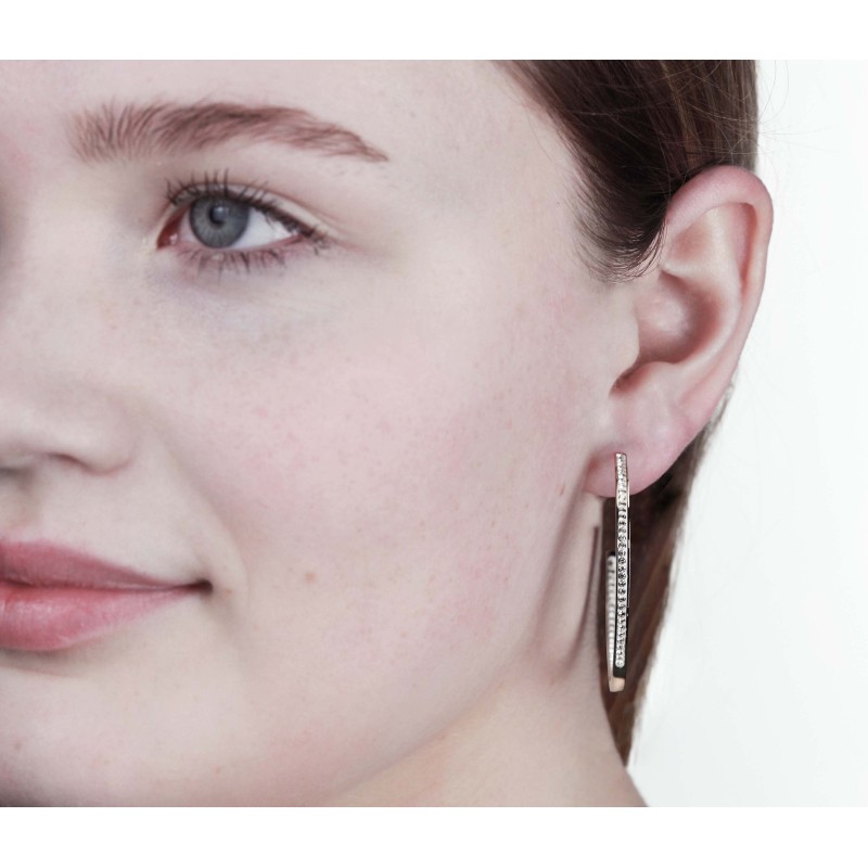 Traveller Hoop Earrings -  Silver coloured - Stainless Steel - Preciosa Crystals - 40 mm - 182042