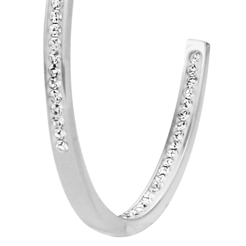 Traveller Hoop Earrings - Silver coloured - Stainless Steel - Preciosa Crystals - 40 mm