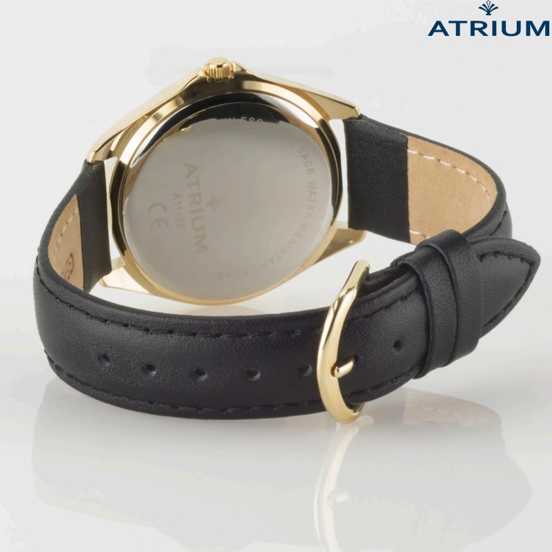 ATRIUM Watch - Women - Gold Coloured - Black Leather Strap (13.5-18.5cm) - White Dial - 27mm
