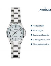 ATRIUM Horloge - Dames - Edelstaal - Zilverkleurig